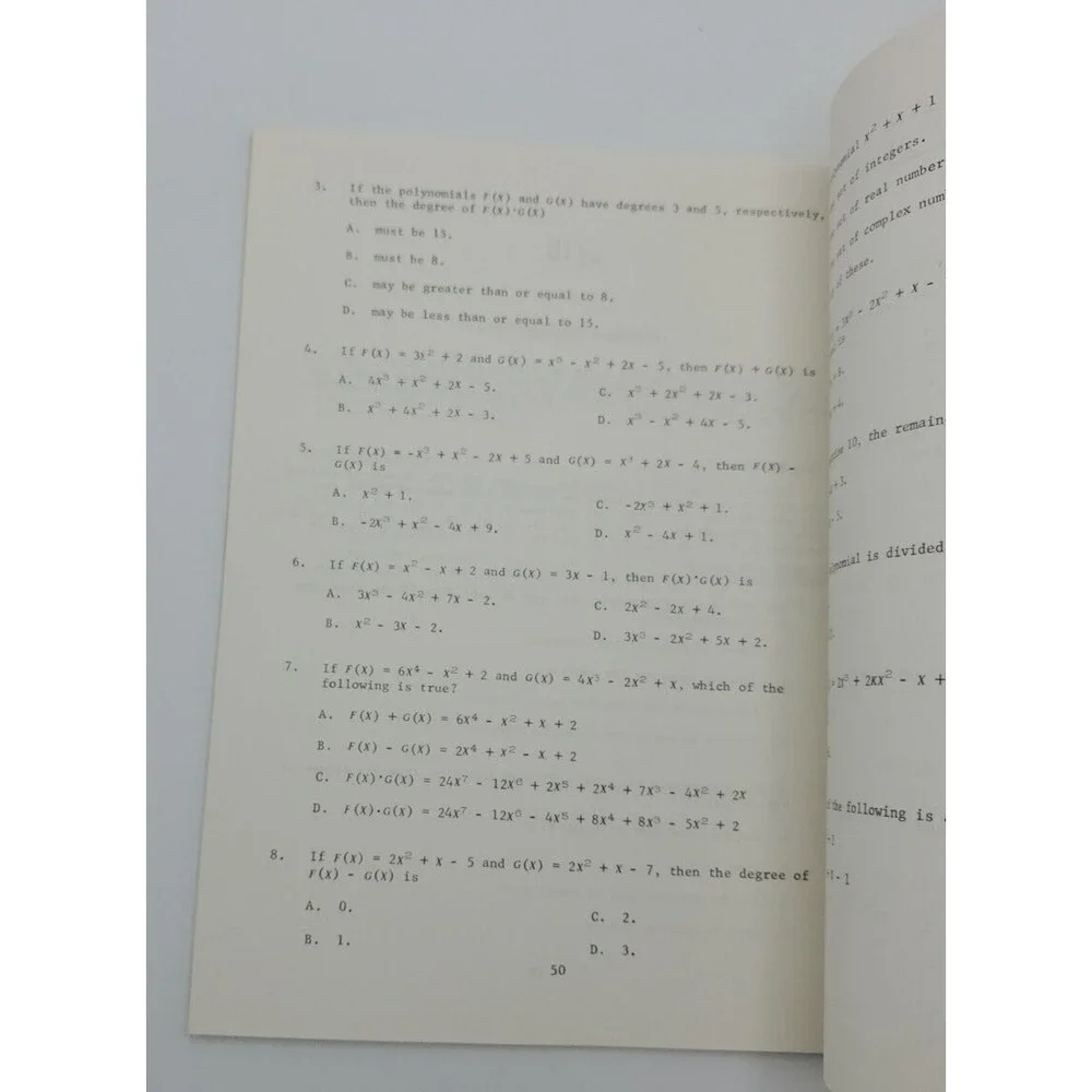 1973 US Armed Forces Inst College Algebra Study Guide Paper Madison‎ WI Dobyns